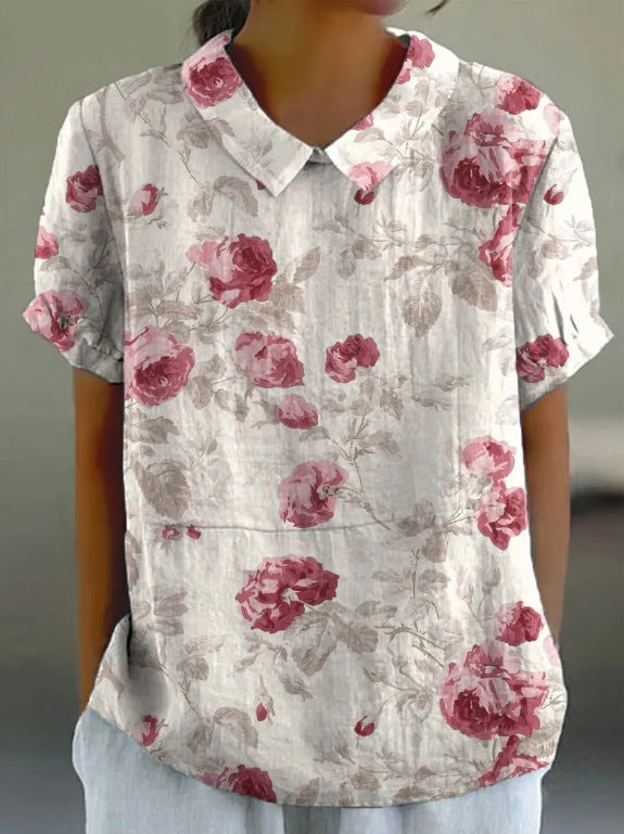 JANE | Katoenlinnen blouse met pastoraal bloemmotief